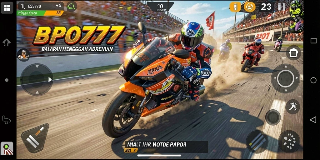 Gameplay seru di BPO777 dengan balapan motor yang mendebarkan.