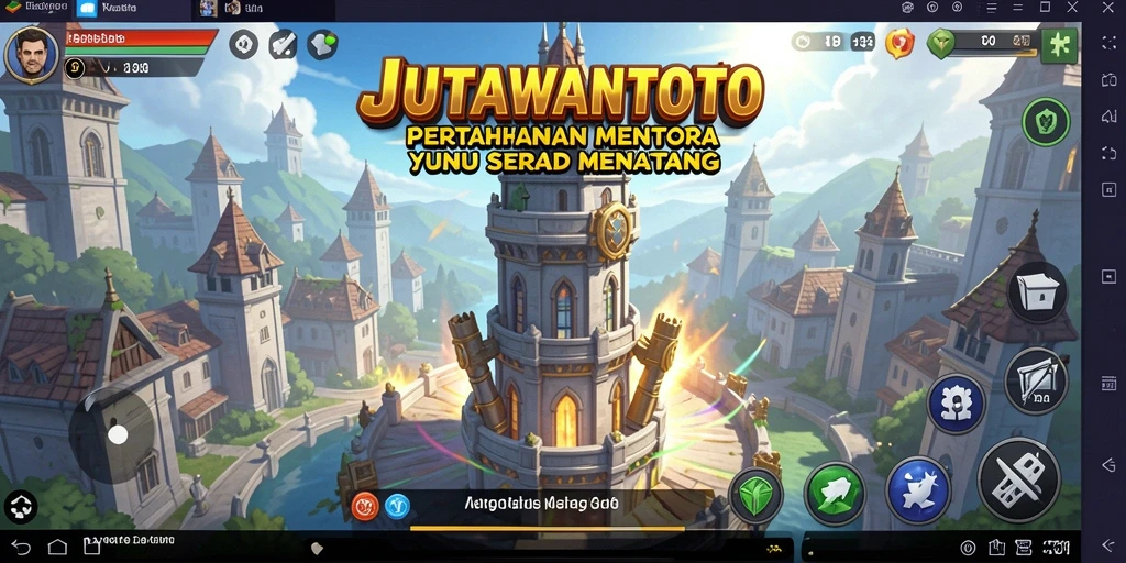 Screenshot JUTAWANTOTO menampilkan aksi seru dalam pertahanan menara.