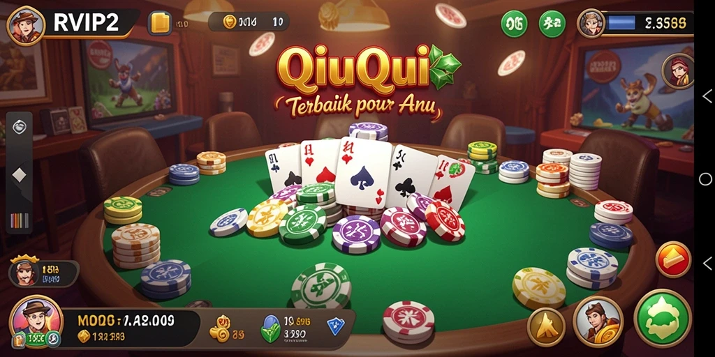 Screenshot gameplay RVIP2 menampilkan aksi seru permainan QiuQiu.