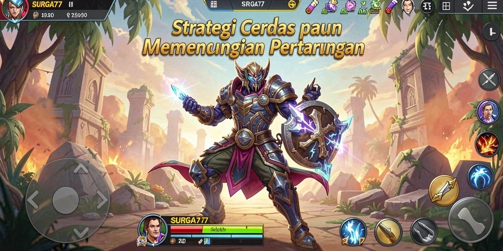 Tampilan gameplay SURGA77 menampilkan pertempuran strategis yang mendebarkan.