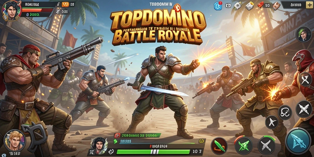 Screenshot utama menampilkan aksi seru gameplay Battle Royale di TOPDOMINO.