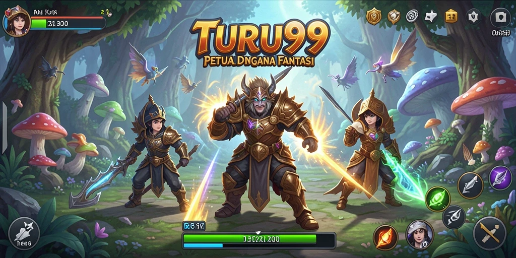 Screenshot gameplay TURU99 menunjukkan petualangan menegangkan di dunia fantasi.